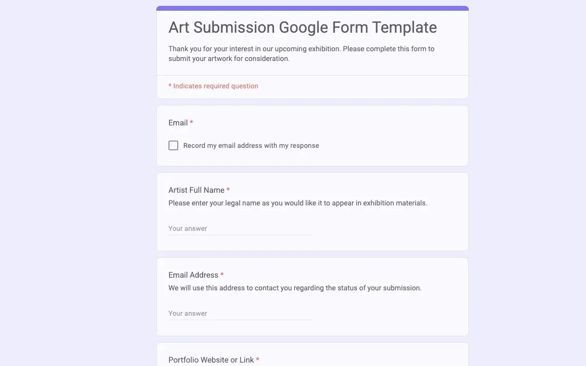 Preview of Art Submission Google Form Template
