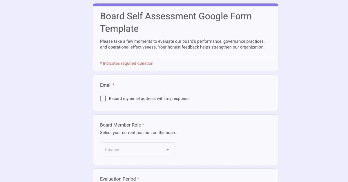 Board Self Assessment Google Form Template | Doc2Form