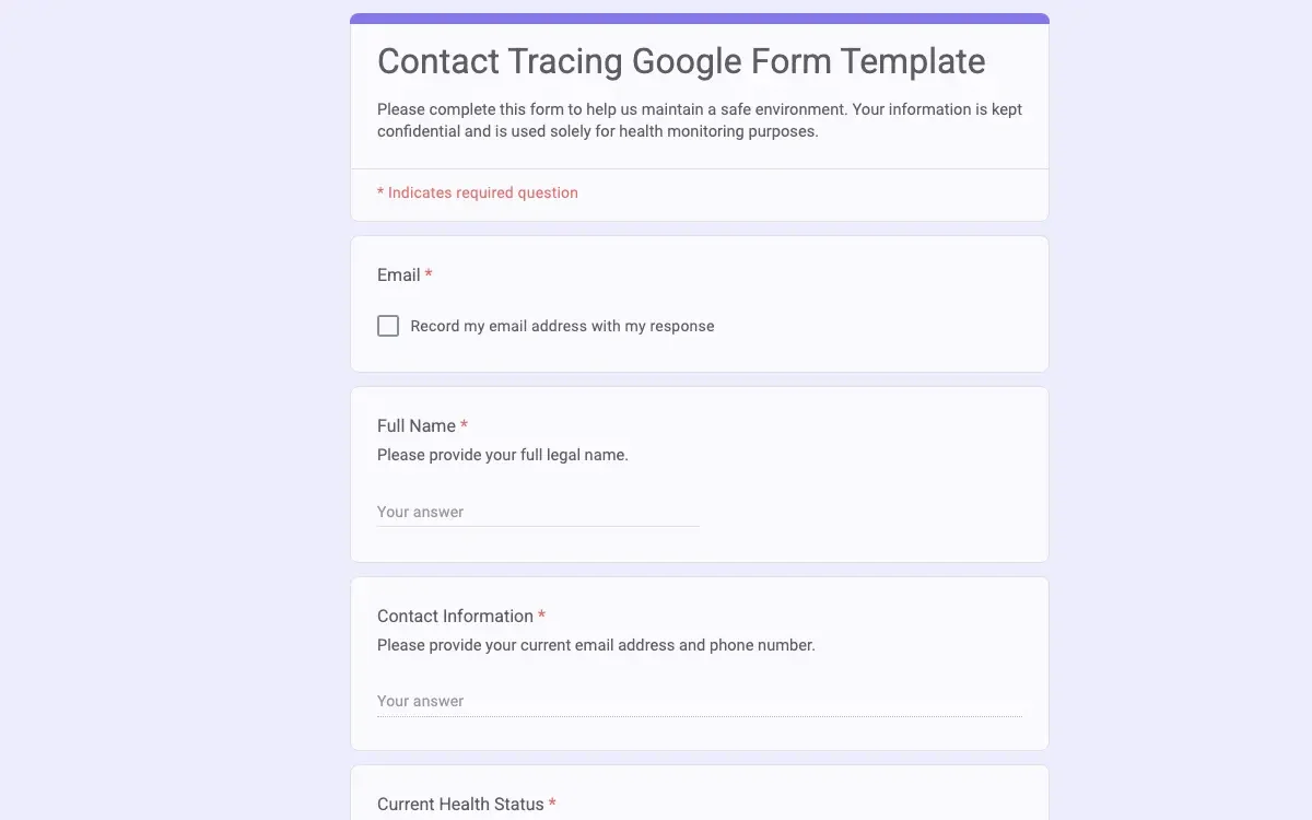Preview of Contact Tracing Google Form Template