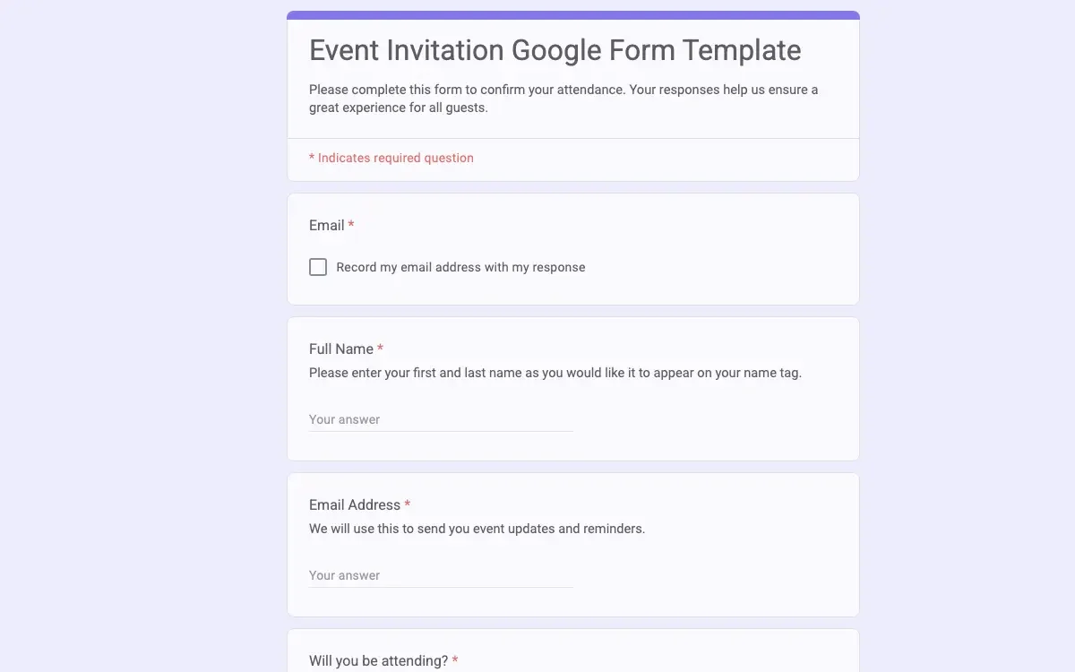 Preview of Event Invitation Google Form Template