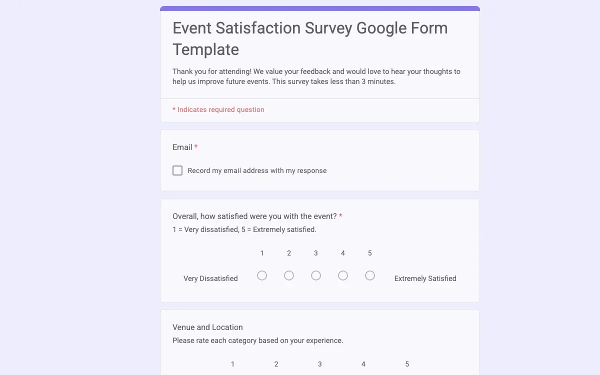 Preview of Event Satisfaction Survey Google Form Template