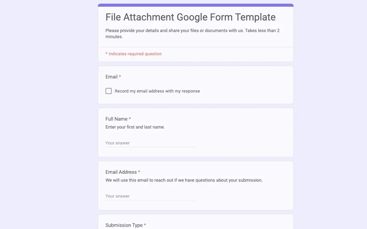 Preview of File Attachment Google Form Template