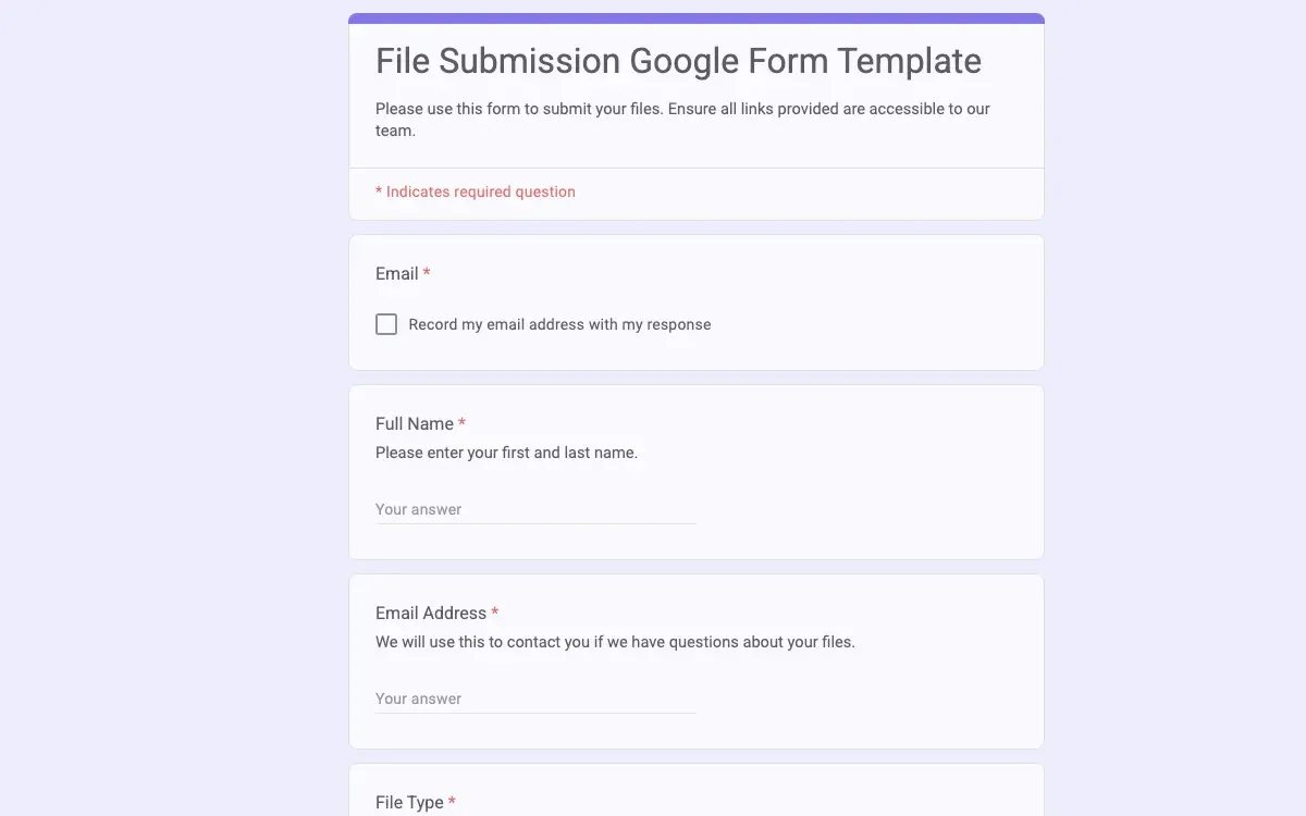 Preview of File Submission Google Form Template