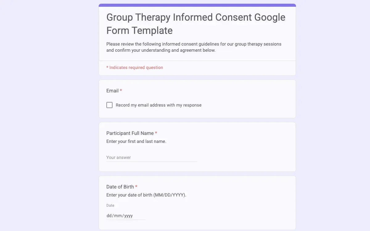 Preview of Group Therapy Informed Consent Google Form Template