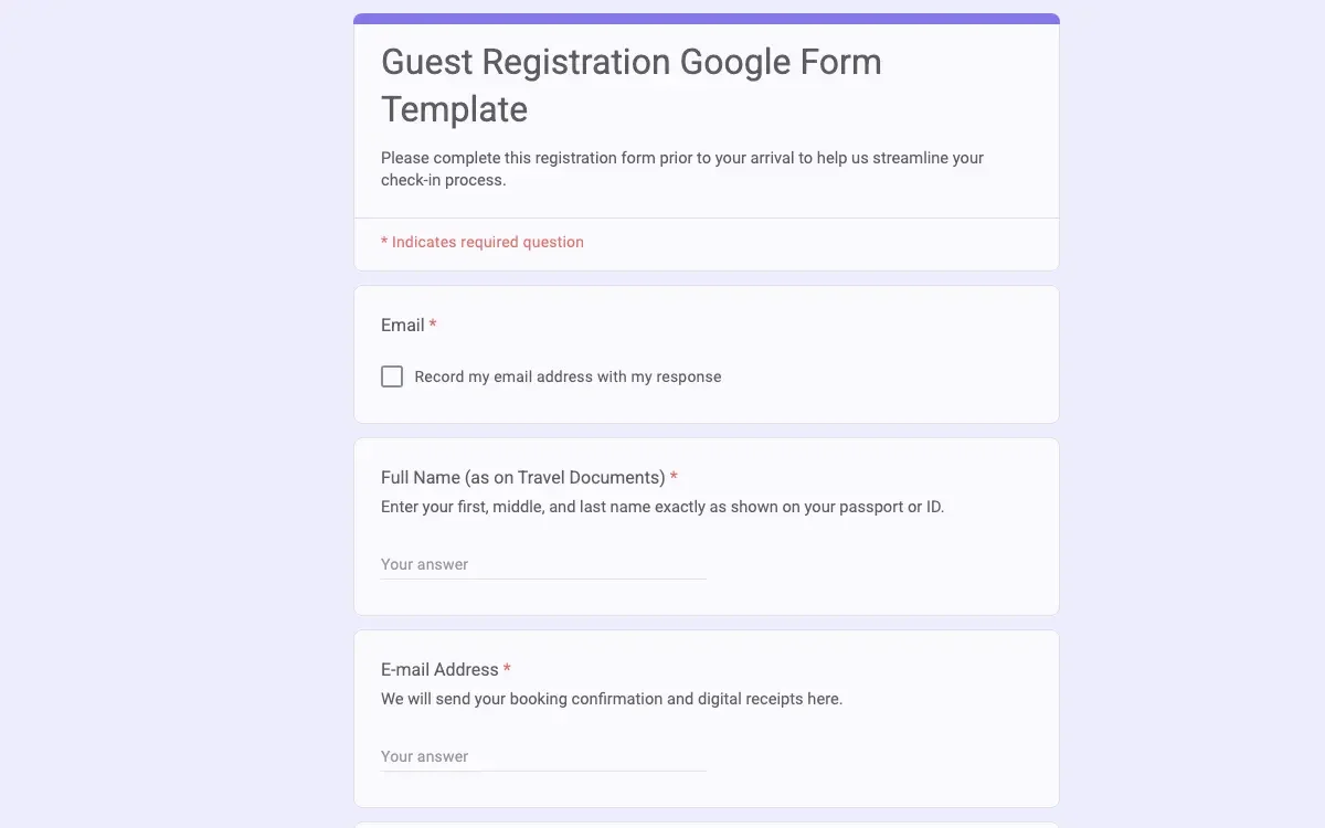 Preview of Guest Registration Google Form Template