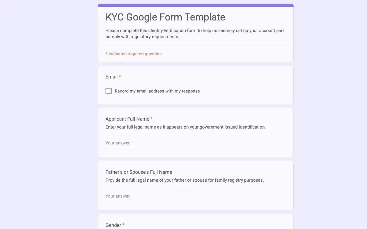 Preview of KYC Google Form Template