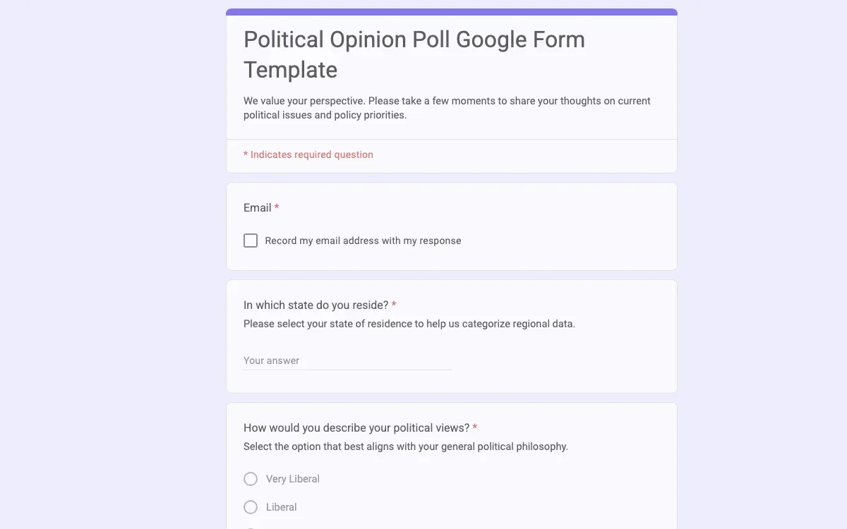 Preview of Political Opinion Poll Google Form Template