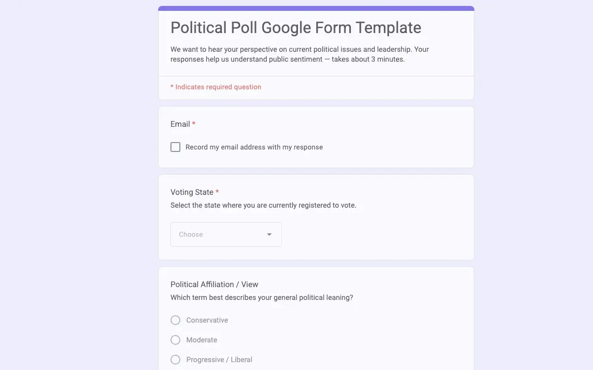 Preview of Political Poll Google Form Template
