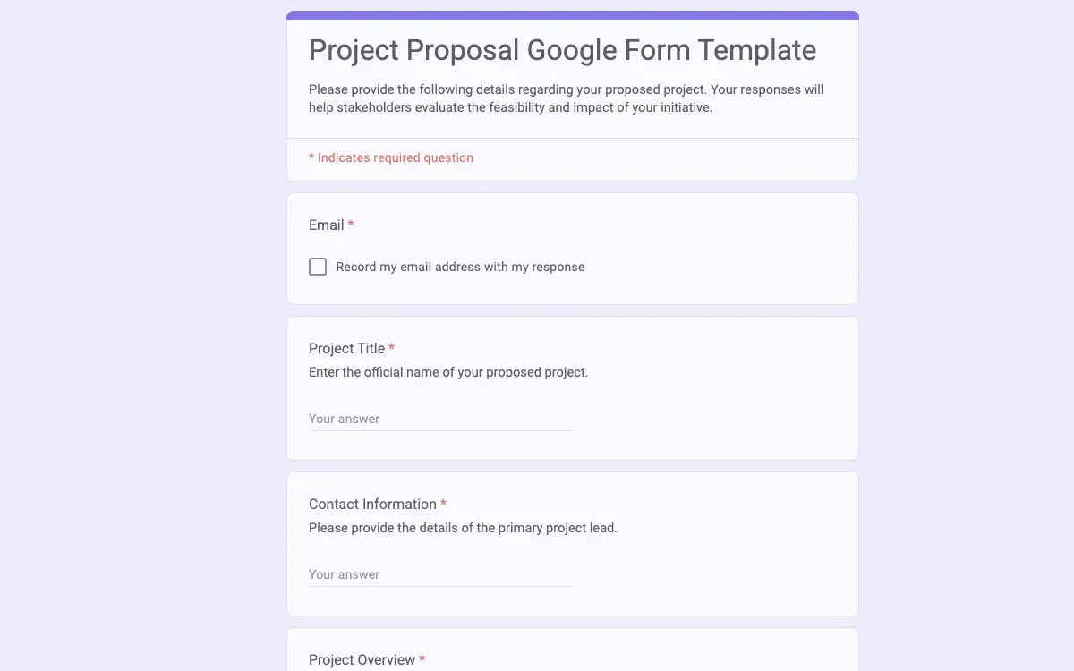 Preview of Project Proposal Google Form Template
