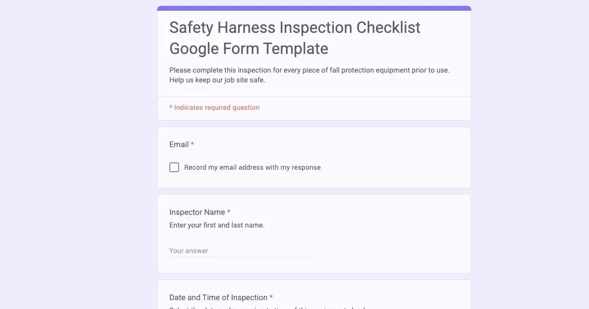 Safety Harness Inspection Checklist Google Form Template | Doc2Form