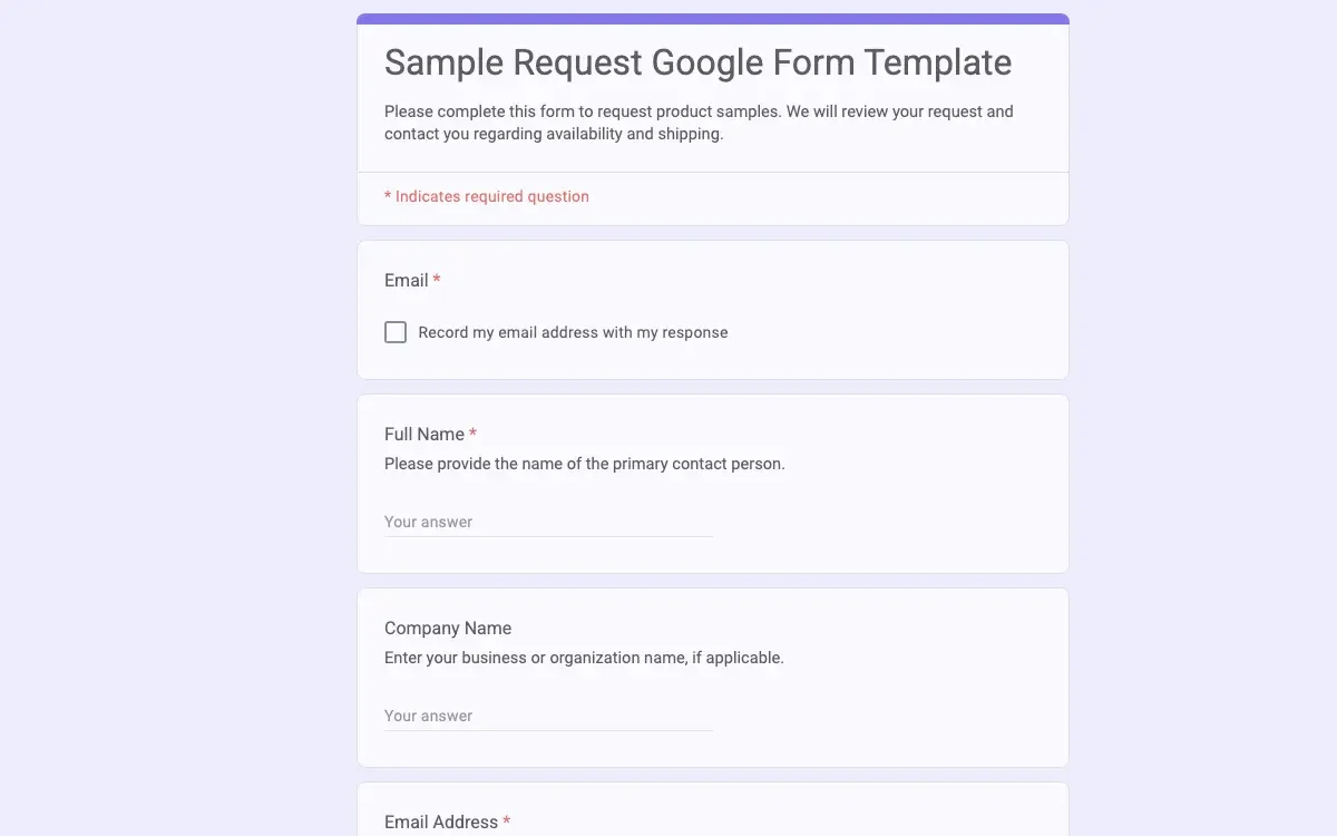 Preview of Sample Request Google Form Template