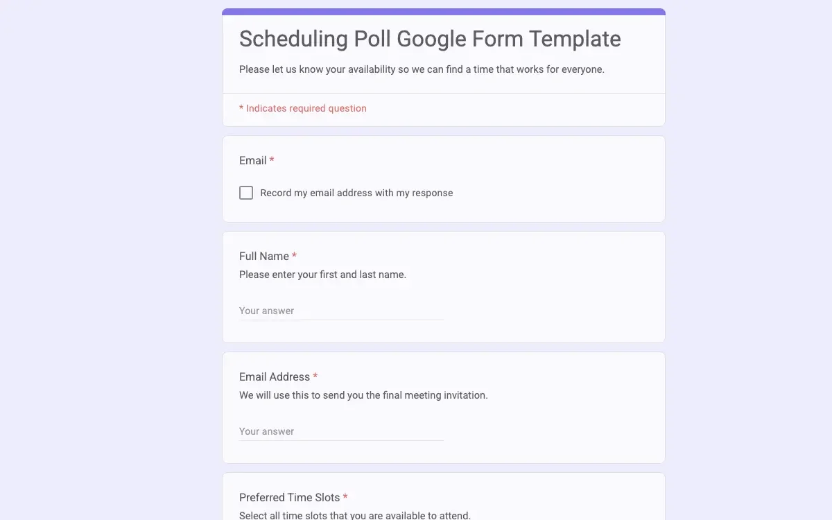 Preview of Scheduling Poll Google Form Template