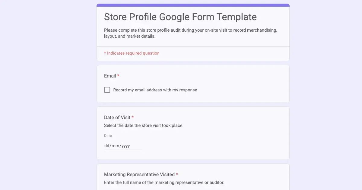 Store Profile Google Form Template | Doc2Form