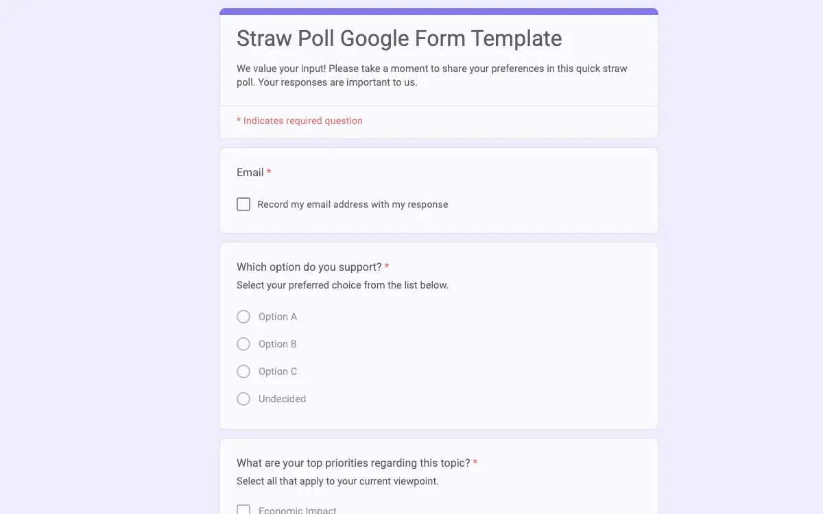Preview of Straw Poll Google Form Template