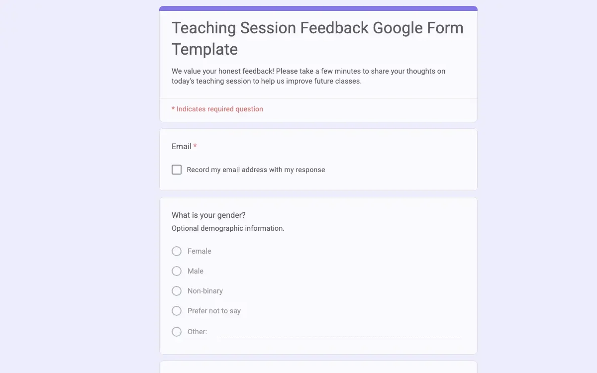 Preview of Teaching Session Feedback Google Form Template