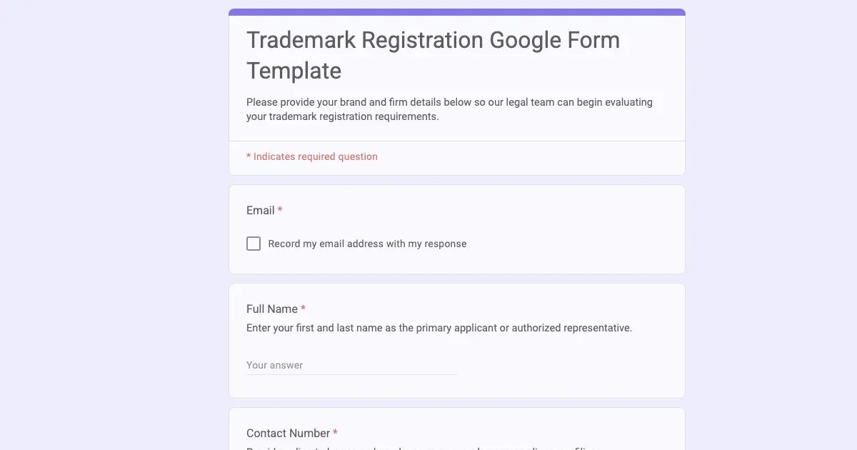 Trademark Registration Google Form Template | Doc2Form