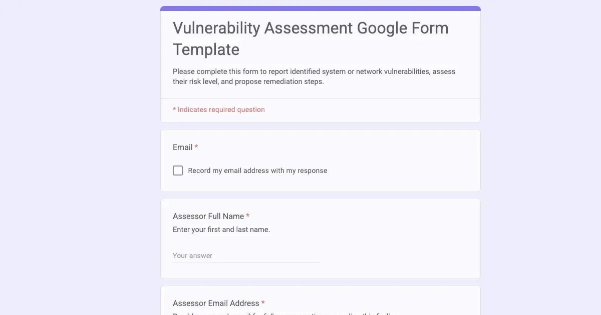 Vulnerability Assessment Google Form Template | Doc2Form