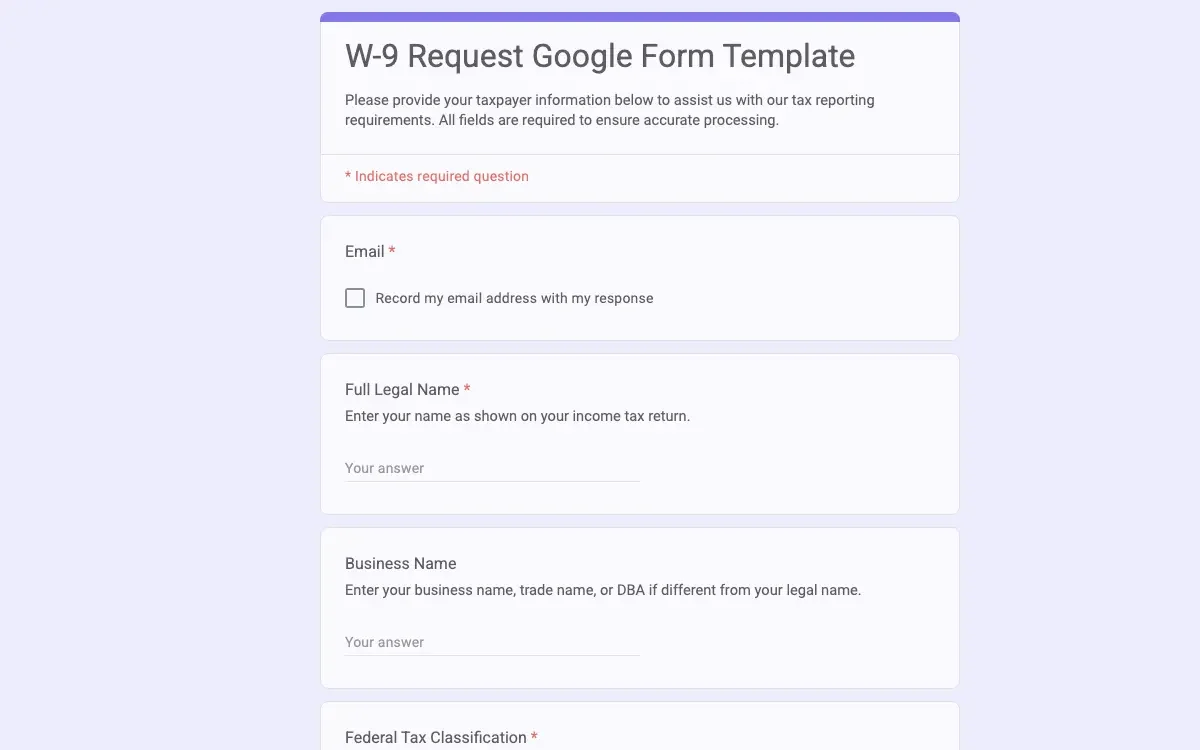 Preview of W-9 Request Google Form Template