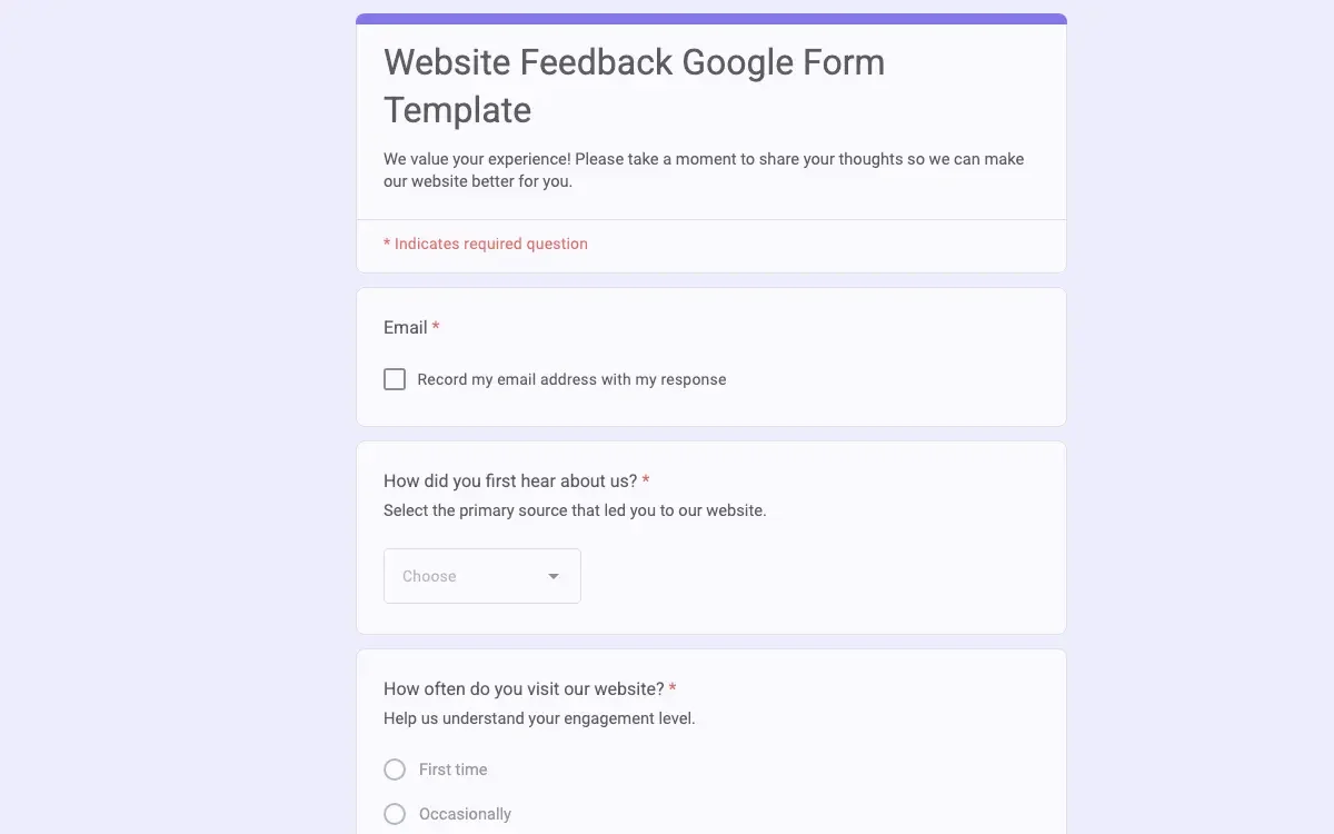 Preview of Website Feedback Google Form Template